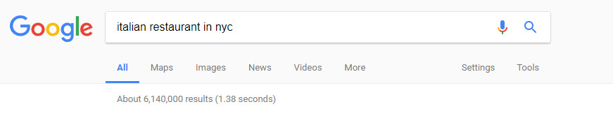 Google search bar for restaurants marketing